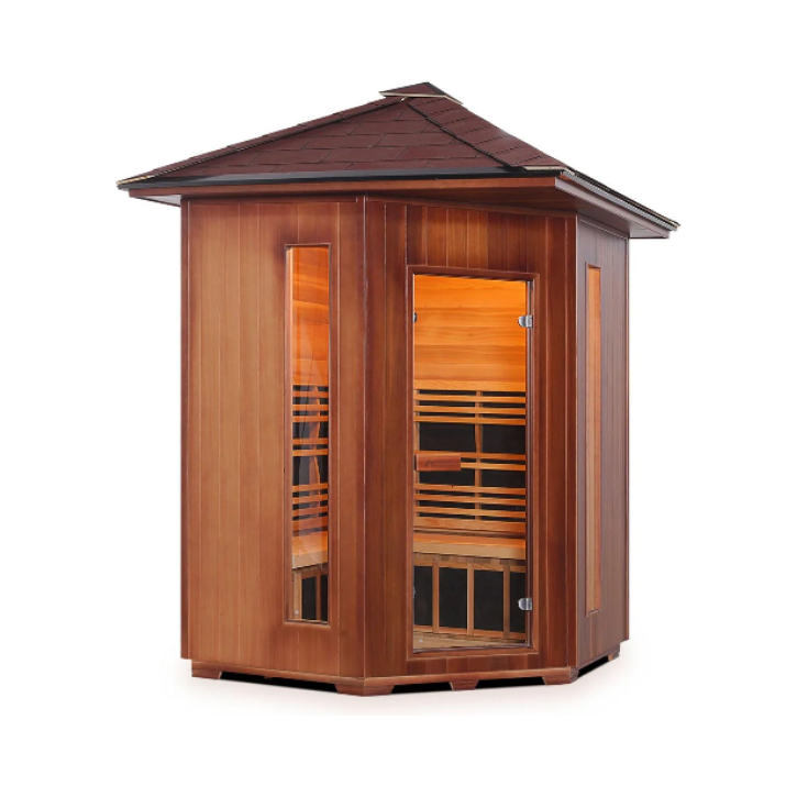 4-Person Corner Peak Roof Full Spectrum Infrared Outdoor Sauna