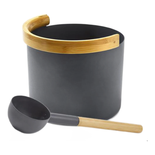 1 Gallon Water Capacity Bucket With Curved Handle and Bamboo Handle Ladle Set